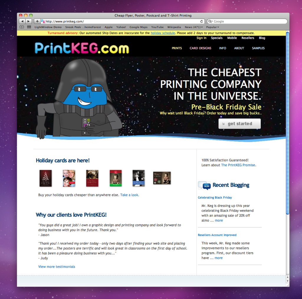 Mr.Keg is a Darth Vader outfit. Screenshot of website.