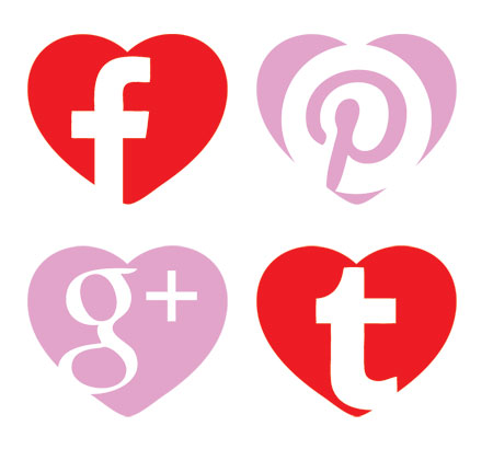 Social Icons shaped as hearts