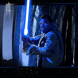 Finn with blue saber artwork