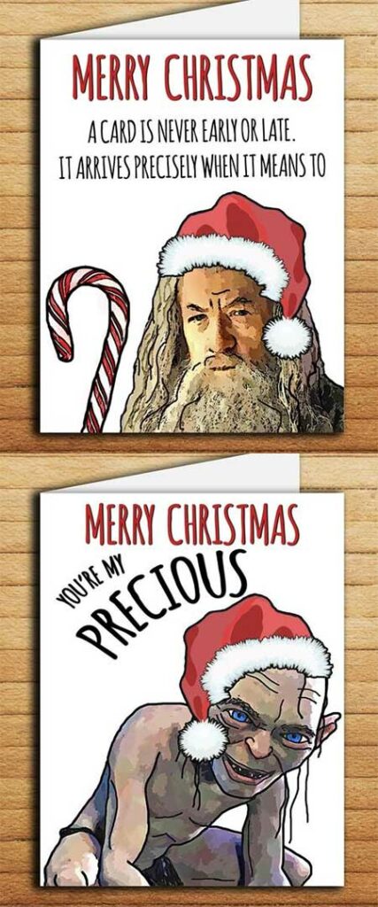 Two Lord of the Rings geeky Holiday cards that are printable