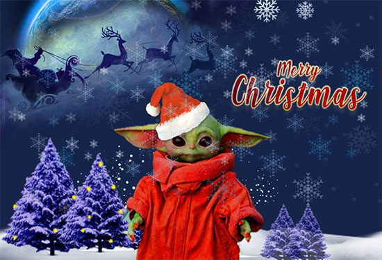 Baby Yoda Christmas Card design found at Deviant Art.