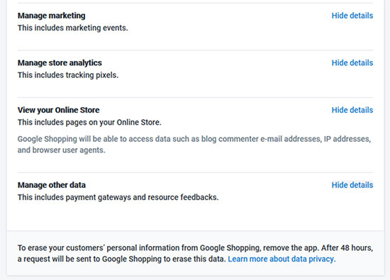 Privacy Concerns with Shopify Apps: A second list of permissions a Shopify app requires
